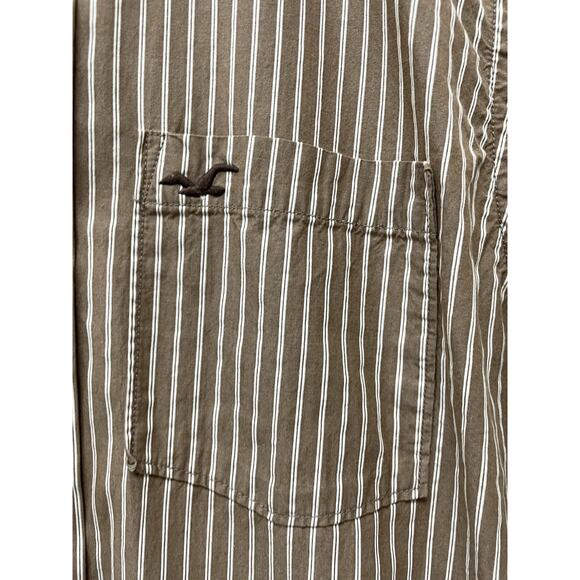 Hollister Shirt Mens Large Brown Stripe Long Sleeve Logo Casual Preppy Y2K - Picture 4 of 7